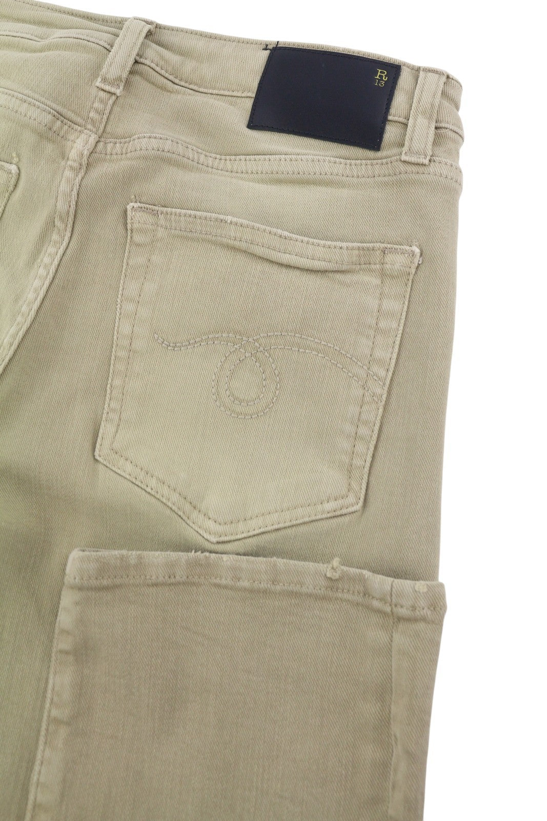 R13 Boy Straight Women Jeans 26 Khaki Stretch Faded Cropped Ankle Zip RRP699