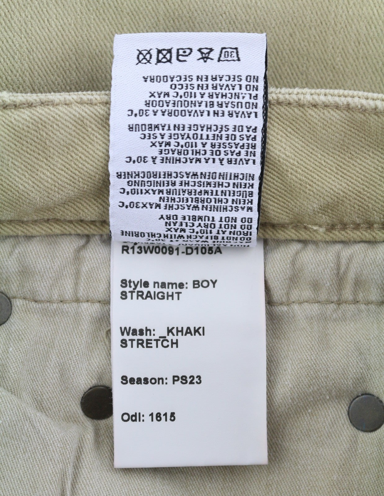 R13 Boy Straight Women Jeans 26 Khaki Stretch Faded Cropped Ankle Zip RRP699