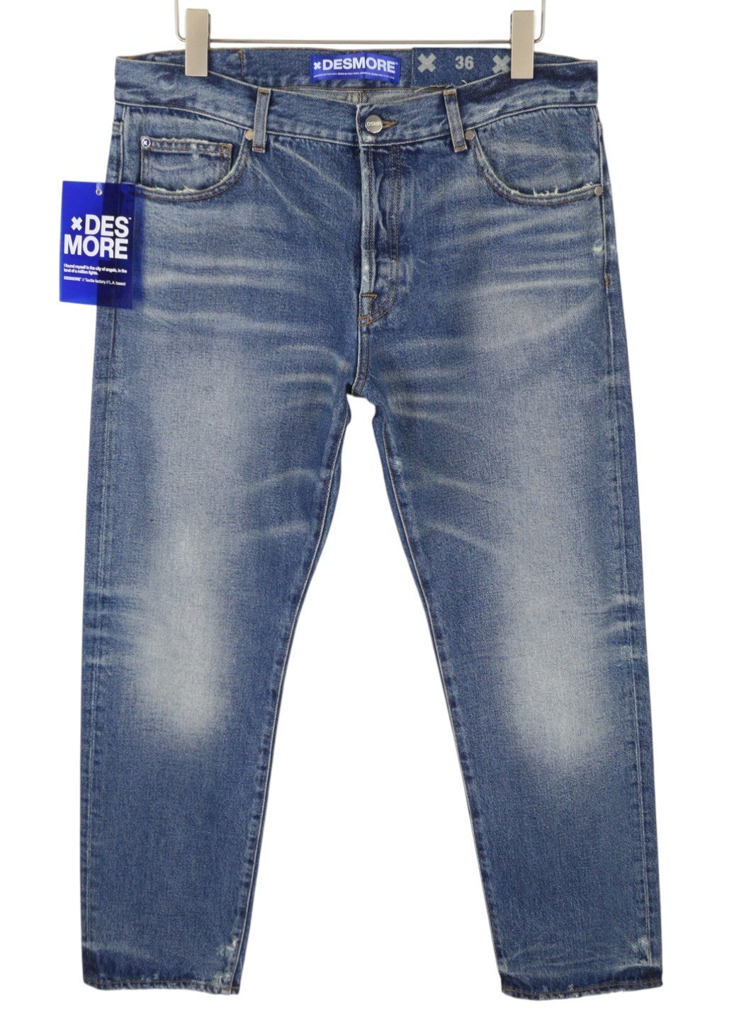 DESMORE 5 Tasche Alex Dark Blue Men Jeans W36 Whiskers Faded Slim Fit Button Fly