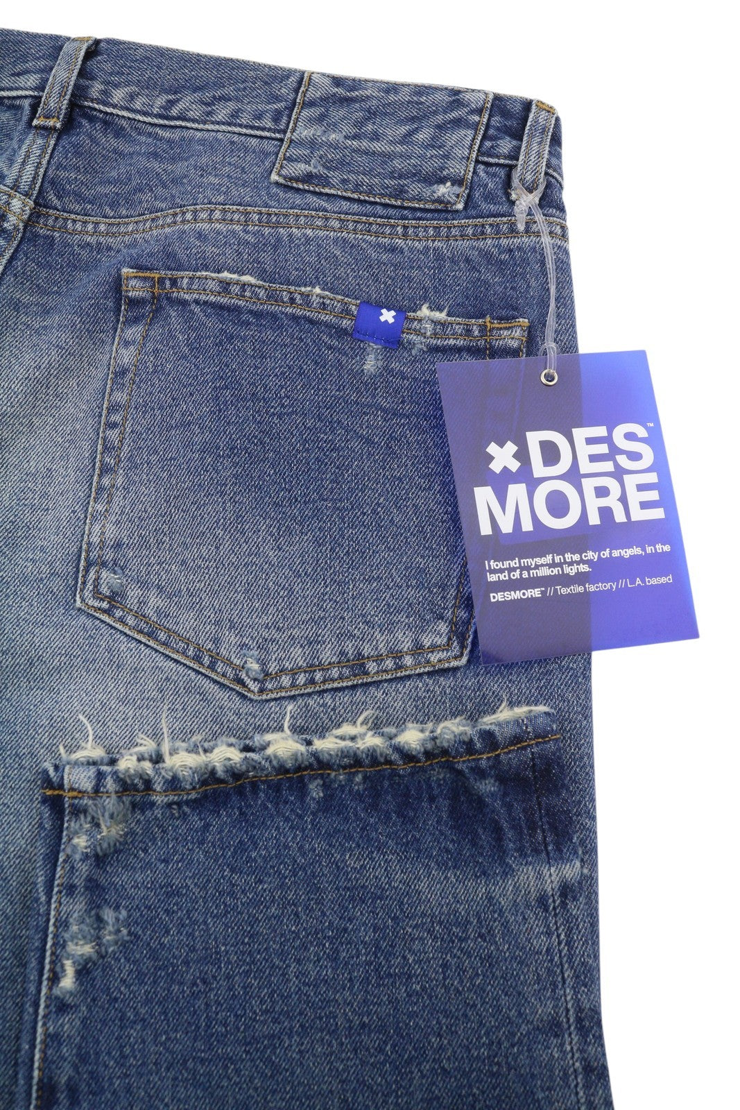 DESMORE 5 Tasche Alex Dark Blue Men Jeans W36 Whiskers Faded Slim Fit Button Fly