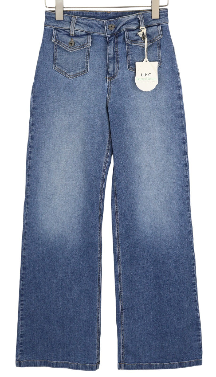 LIU JO Flare Pock Women Jeans W28 Wide Leg High Waist Blue Denim Logo