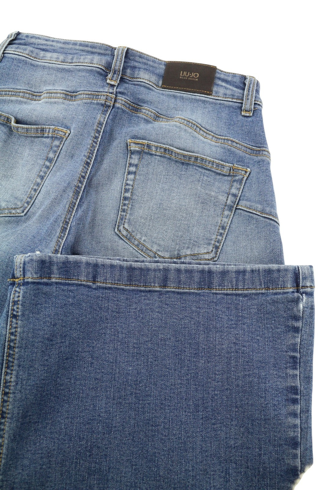 LIU JO Flare Pock Women Jeans W28 Wide Leg High Waist Blue Denim Logo