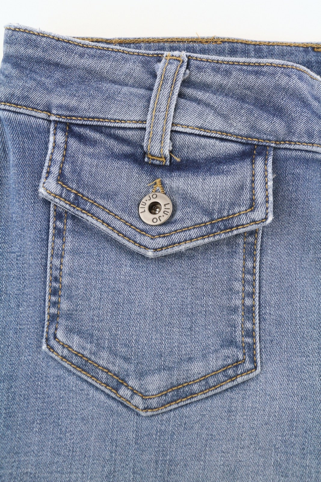 LIU JO Flare Pock Women Jeans W28 Wide Leg High Waist Blue Denim Logo