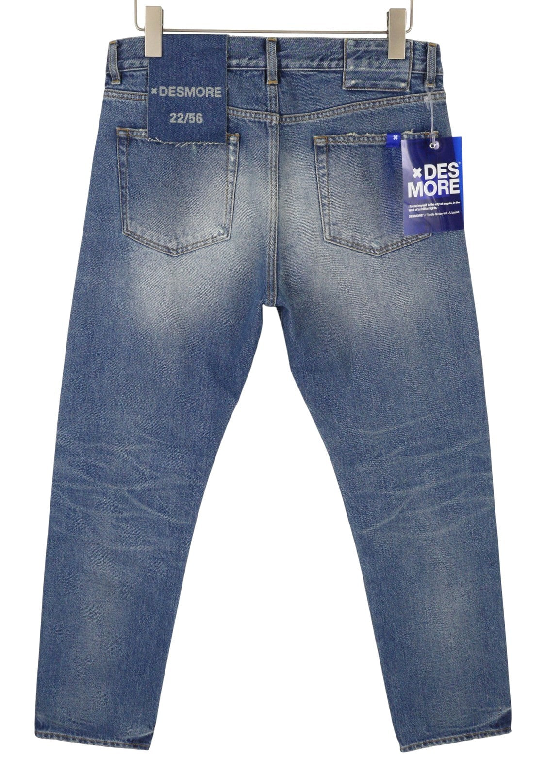 DESMORE 5 Tasche Alex Dark Blue Men Jeans W32 Whiskers Faded Slim Fit Button Fly