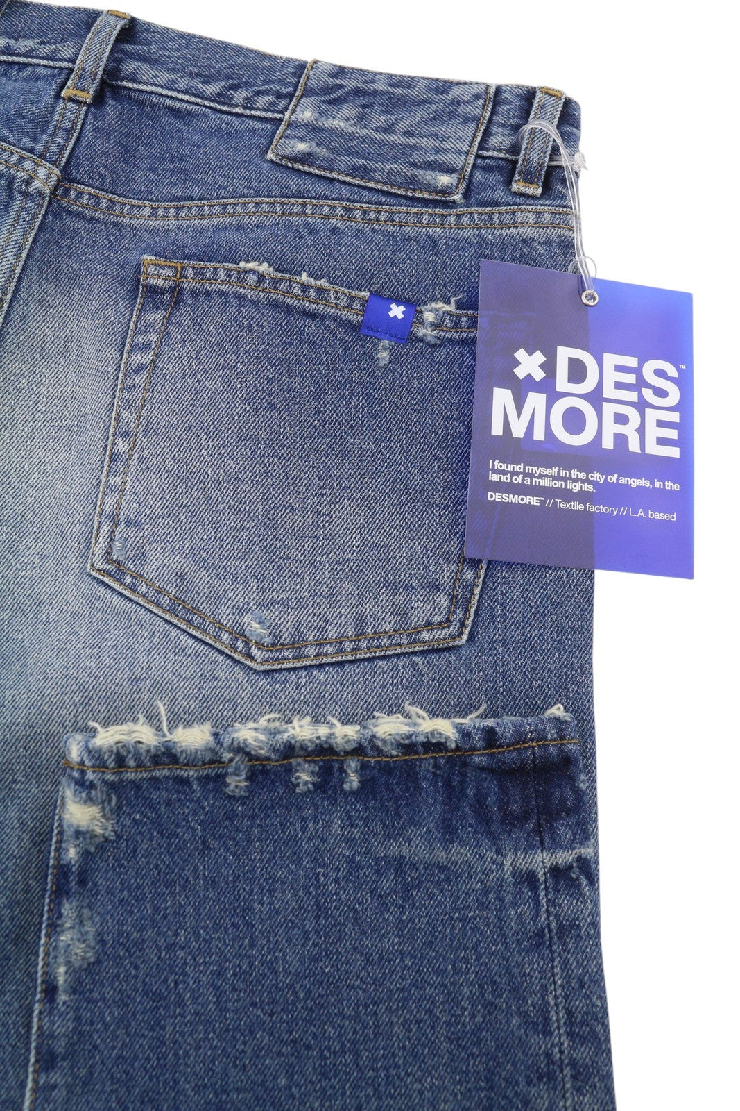 DESMORE 5 Tasche Alex Dark Blue Men Jeans W32 Whiskers Faded Slim Fit Button Fly