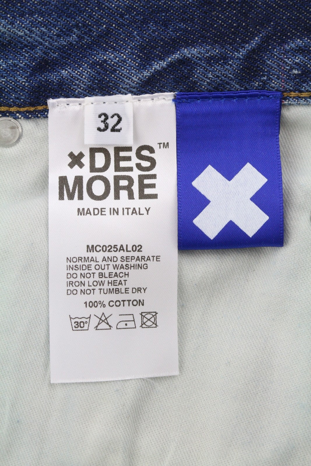 DESMORE 5 Tasche Alex Dark Blue Men Jeans W32 Whiskers Faded Slim Fit Button Fly