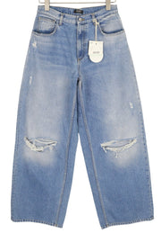 LIU JO Pilar Women Jeans W28 Wide Leg Ripped Washed Blue Denim High