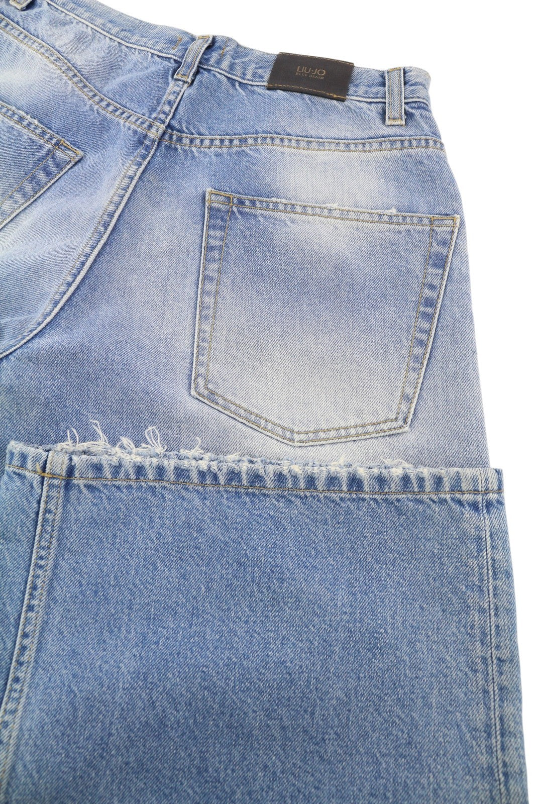 LIU JO Pilar Women Jeans W28 Wide Leg Ripped Washed Blue Denim High