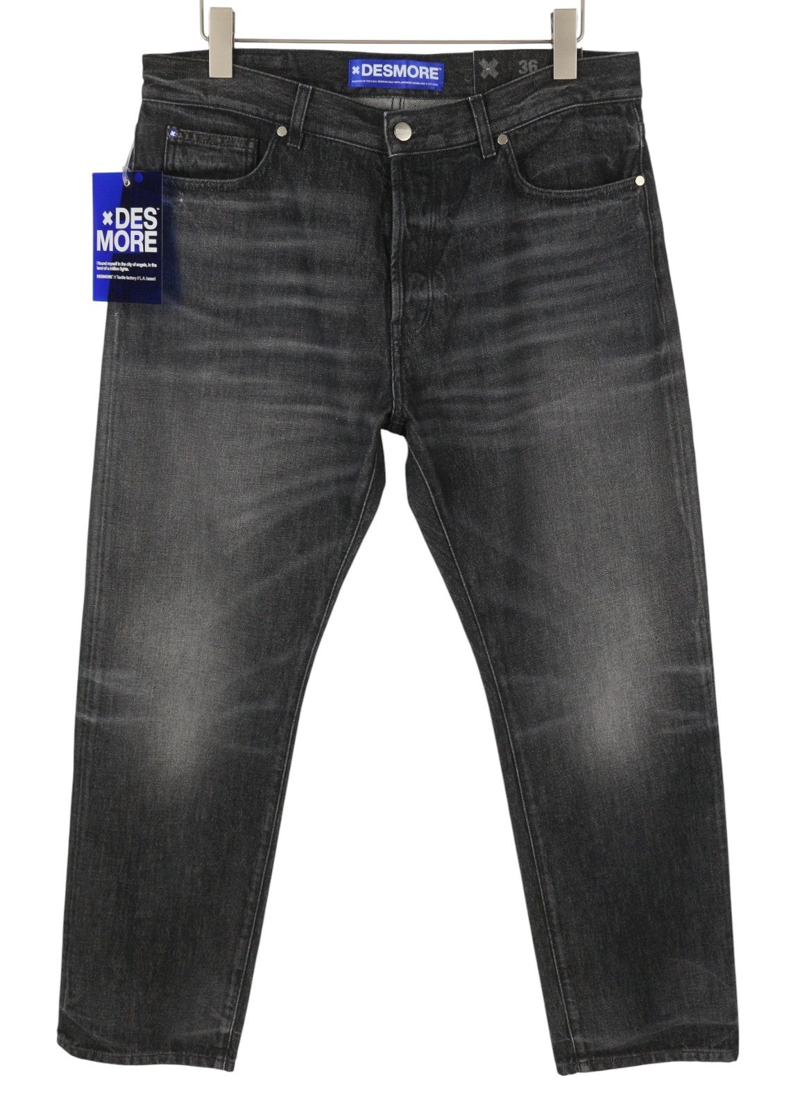 DESMORE 5 Tasche Co Black Men Jeans W36 Whiskers Faded Slim Fit Button Fly