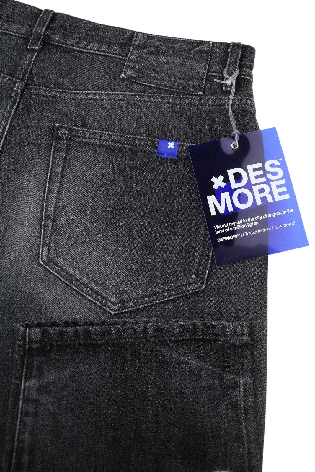 DESMORE 5 Tasche Co Black Men Jeans W36 Whiskers Faded Slim Fit Button Fly