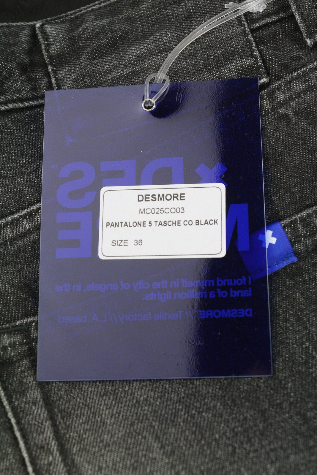 DESMORE 5 Tasche Co Black Men Jeans W36 Whiskers Faded Slim Fit Button Fly