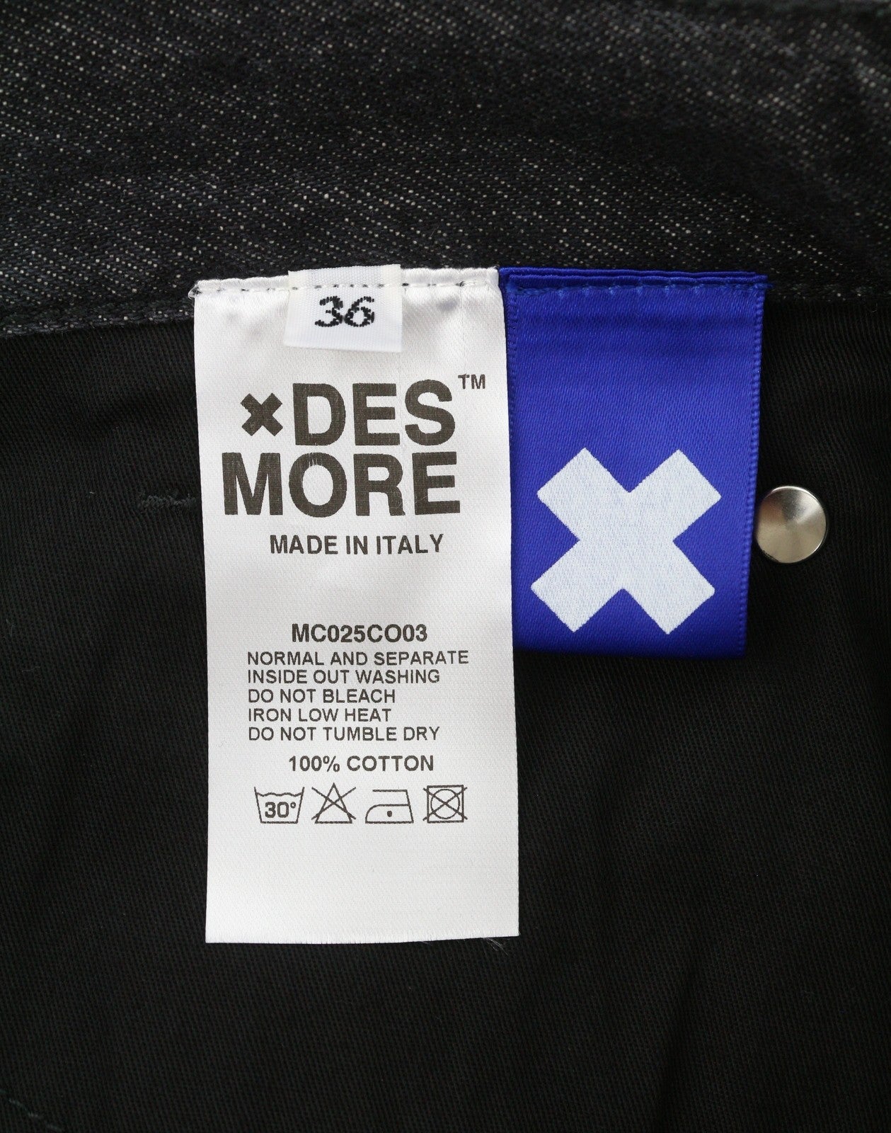 DESMORE 5 Tasche Co Black Men Jeans W36 Whiskers Faded Slim Fit Button Fly