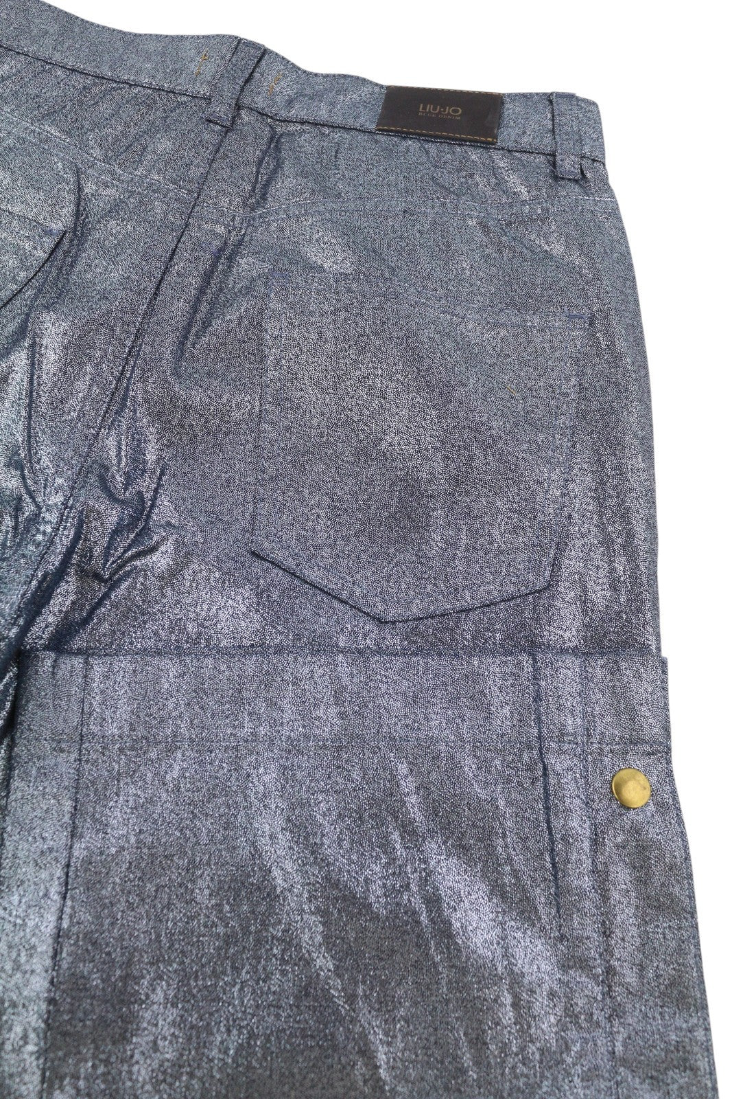 LIU JO Laminato Women Jeans W28 Glitter Blue Denim Snap Side Zip Fly