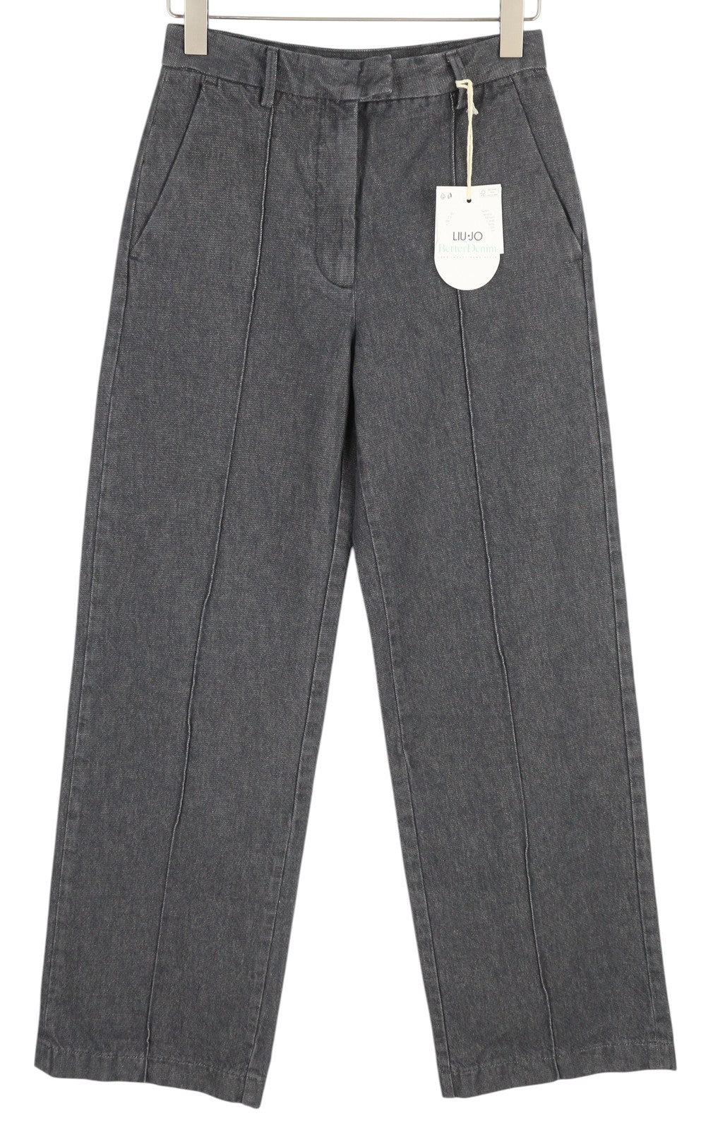 LIU JO Women Jeans W27 Wide Leg Dark Grey Denim High Waist Zip Pockets