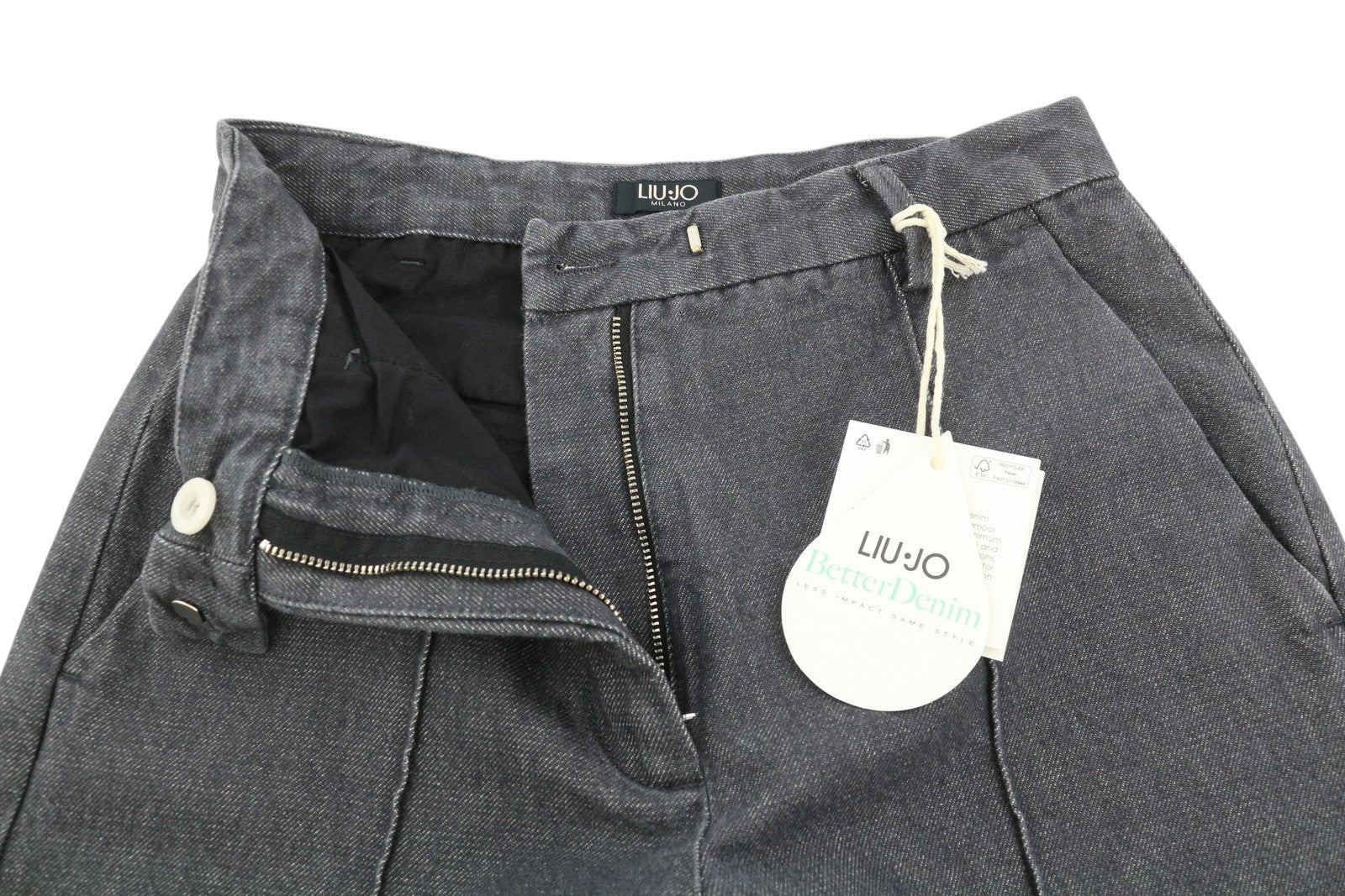 LIU JO Women Jeans W27 Wide Leg Dark Grey Denim High Waist Zip Pockets