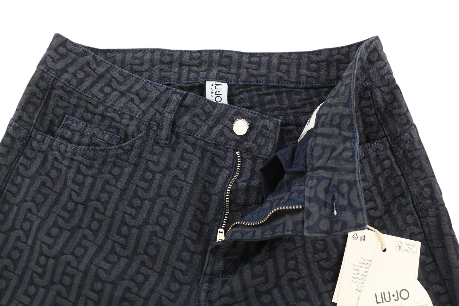 LIU JO Princess Women Jeans W28 Wide Leg Patterned Dark Denim Zip Fly