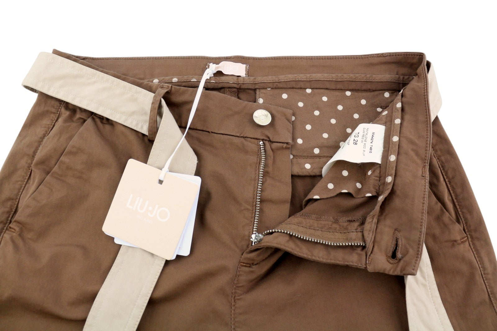 LIU JO Up Glam Women Trousers W28 Bootcut Brown Belted Ankle Length