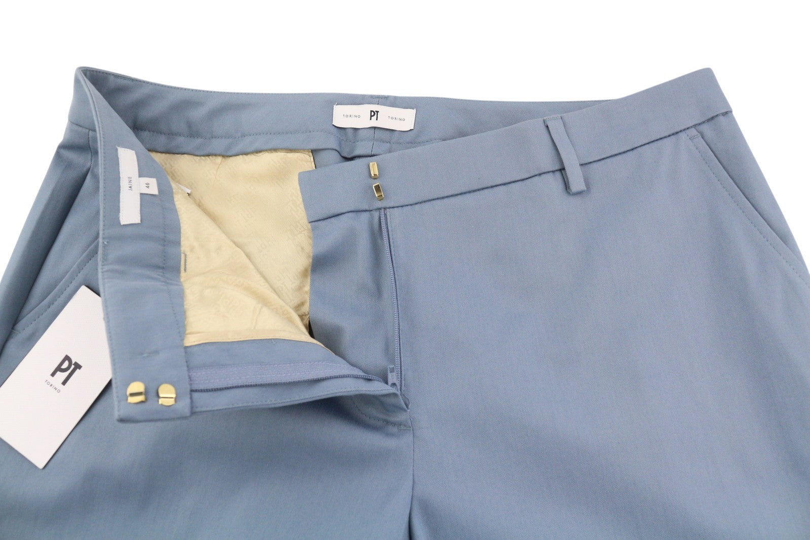 PT TORINO Jaine Women Trousers 46 W33 Blue Bootcut Zip Ankle Length RRP249