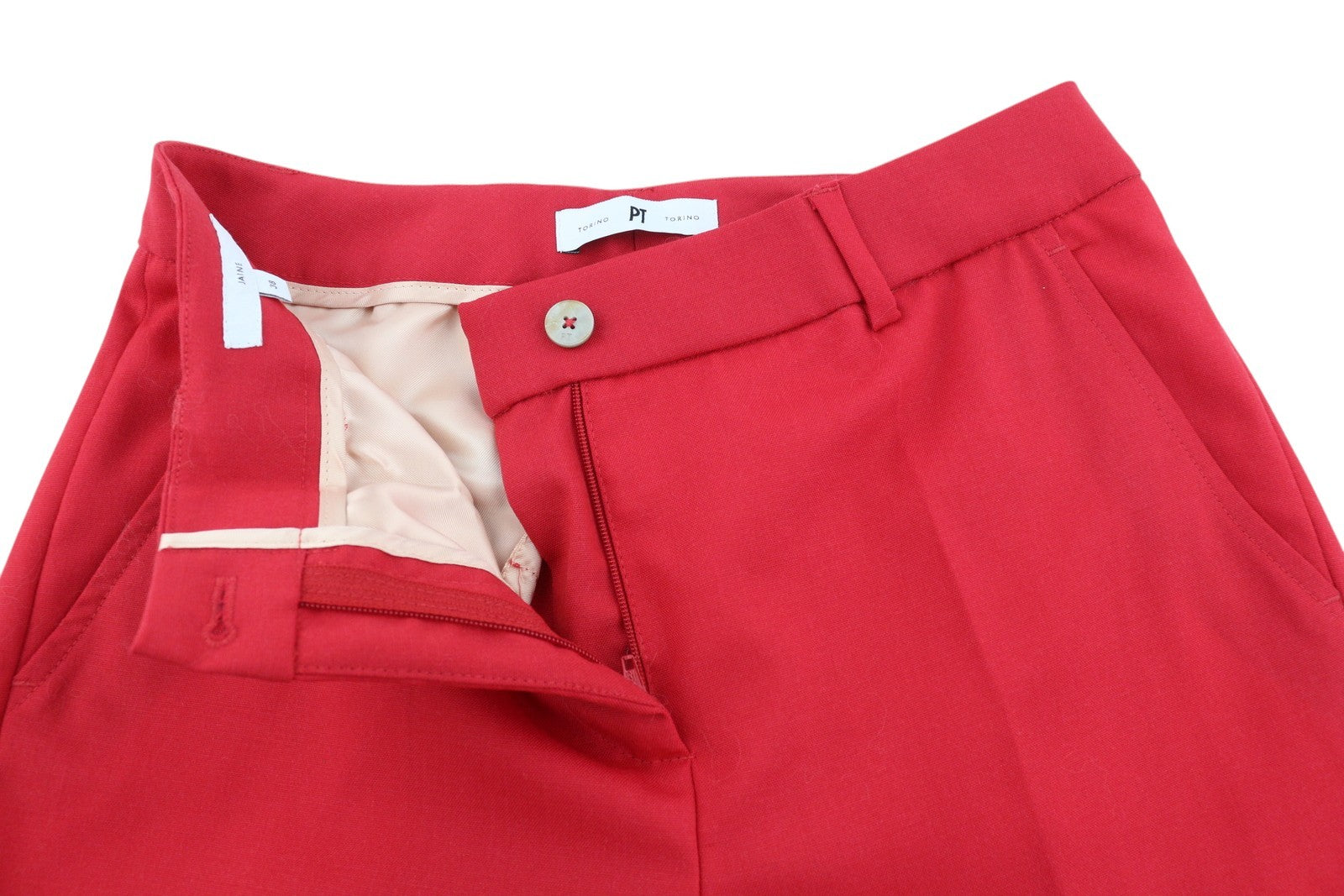 PT TORINO Jaine Women's Trousers 38 W25 Red Bootcut Fit Short Ankle Zip RRP249