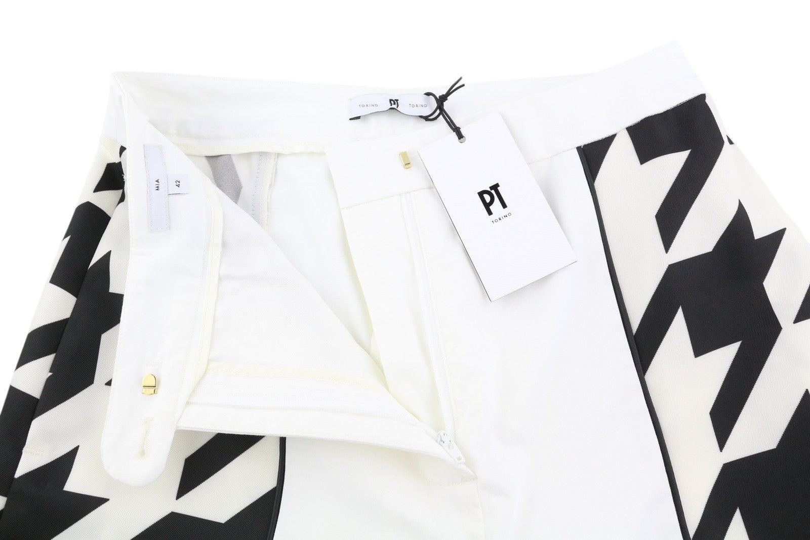 PT TORINO Mia Women's Trousers 42 W26 White Patterned Flared Zip Ankle