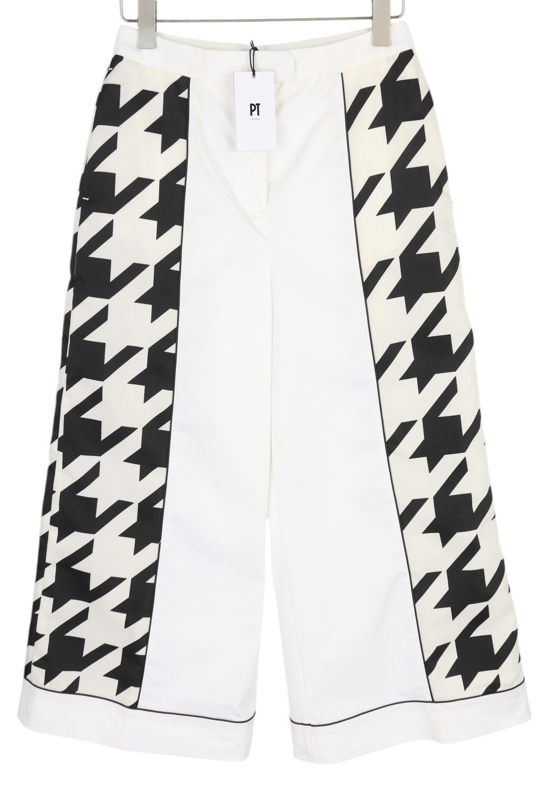 PT TORINO Mia Women's Trousers 44 W28 White Flared Printed Zip Hem