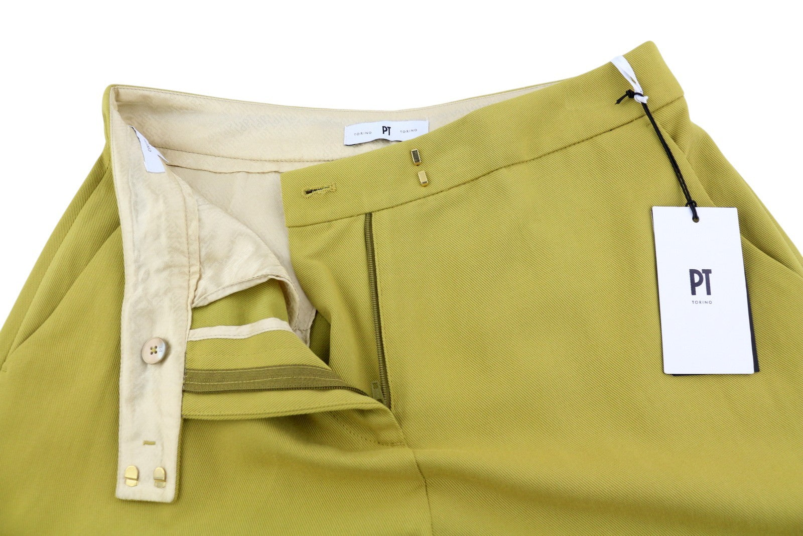 PT TORINO Colette Women's Trousers 42 W30 Green Linen Blend Turn-Up Zip RRP315