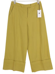 PT TORINO Colette Women's Trousers 42 W30 Green Linen Turn-Up Ankle Zip RRP315