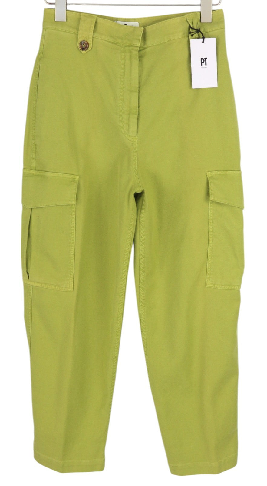 PT TORINO Zoe Women's Trousers 42 W28 Green Linen Cargo High Waist Slim