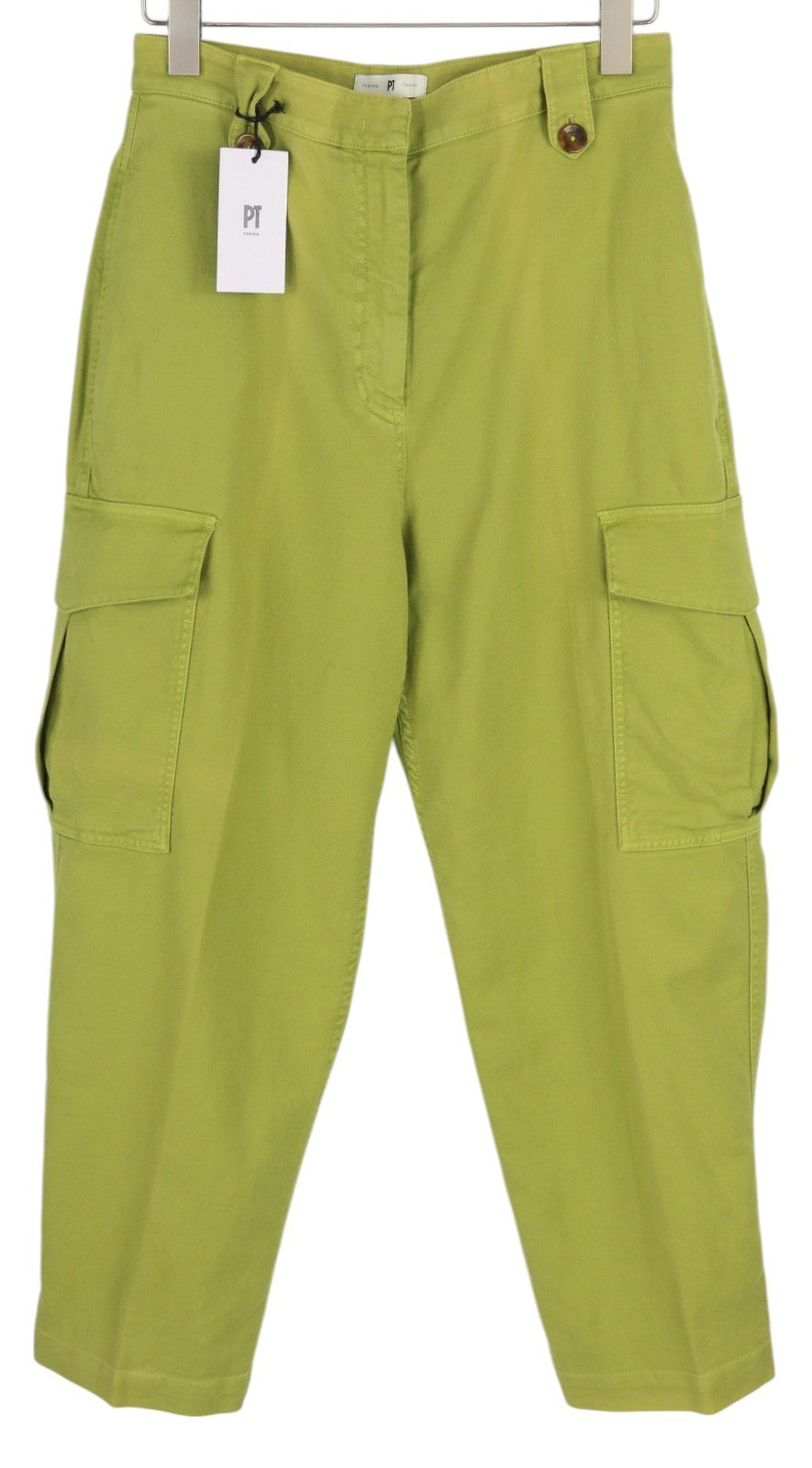 PT TORINO Zoe Women's Trousers 44 W30 Green High Waist Linen Slim Cargo