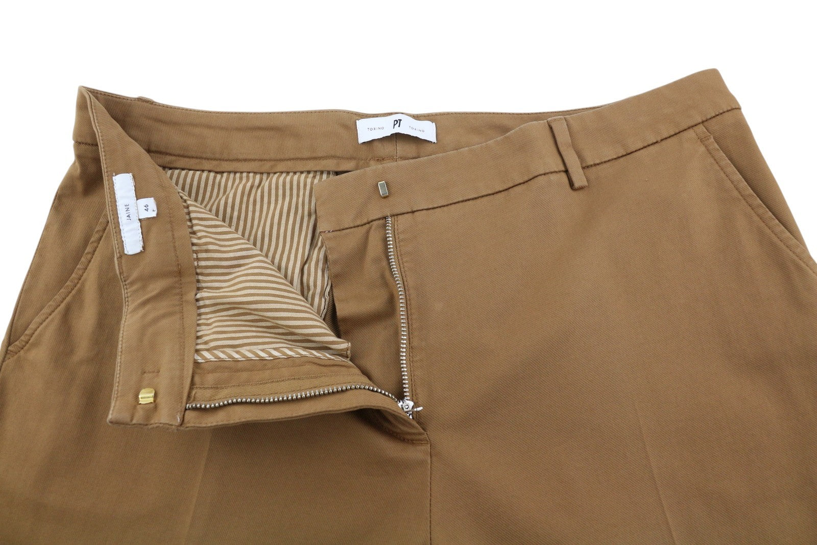 PT TORINO Jaine Women's Trousers 46 W33 Brown Bootcut Ankle Zip Fit RRP249