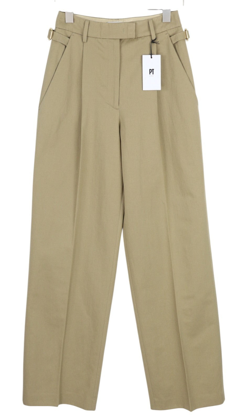 PT TORINO Isabel Women's Trousers 42 W28 Beige Linen Pleated Flared Fit RRP350