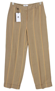 PT TORINO Ambra Women's Trousers 40 W28 Brown Linen Pinstripe Turn-Up