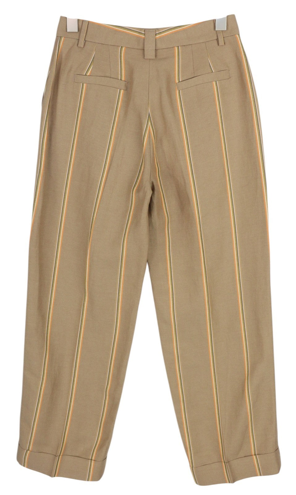 PT TORINO Ambra Women's Trousers 40 W28 Brown Linen Pinstripe Turn-Up