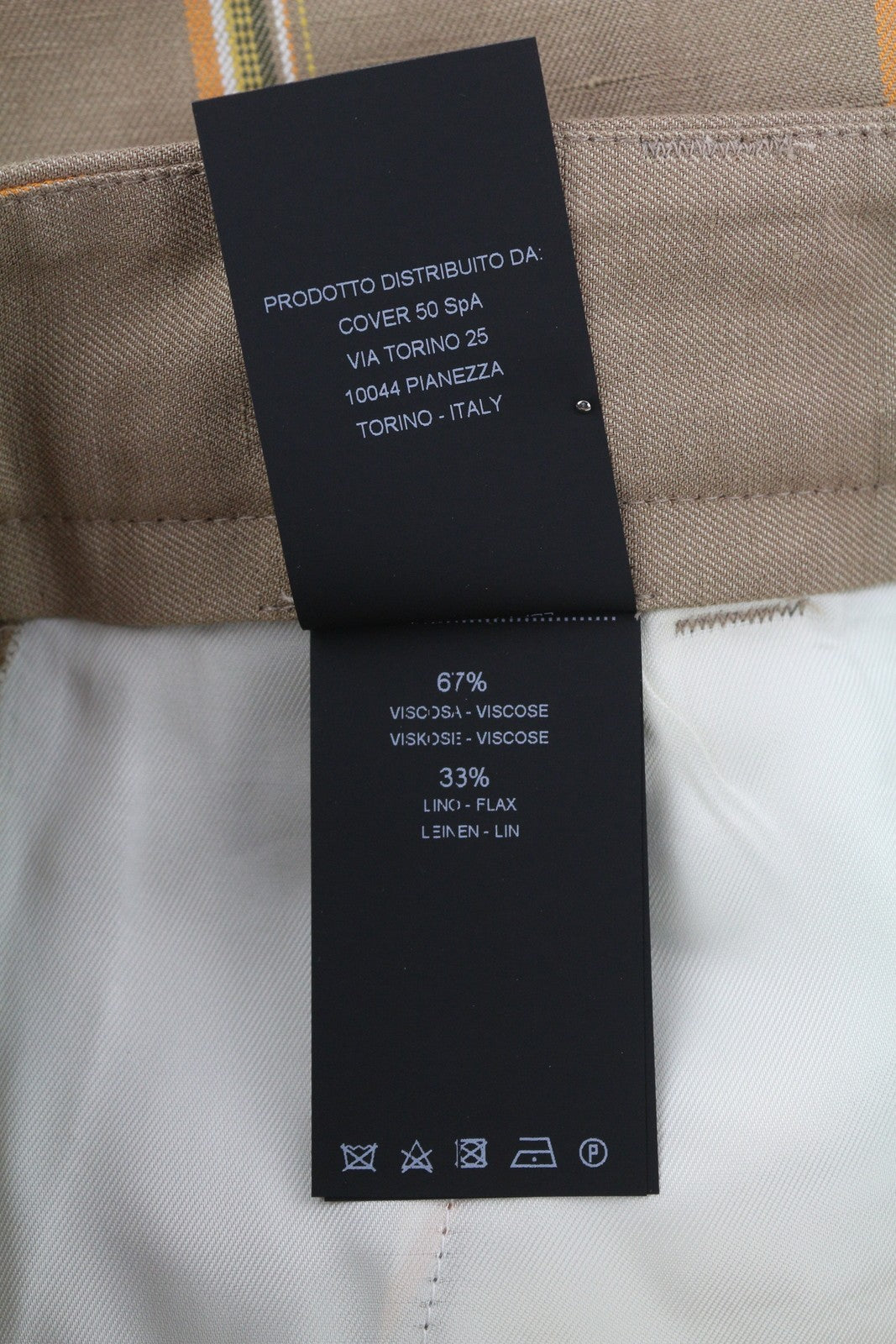 PT TORINO Ambra Women's Trousers 40 W28 Brown Linen Pinstripe Turn-Up