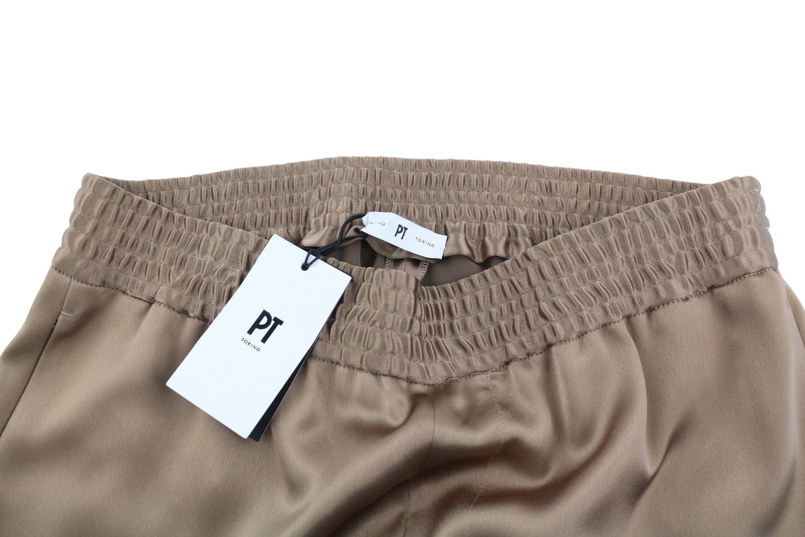 PT TORINO Lydia Women's Trousers 44 W31 Brown Shiny Flared Leg Elastic Waist