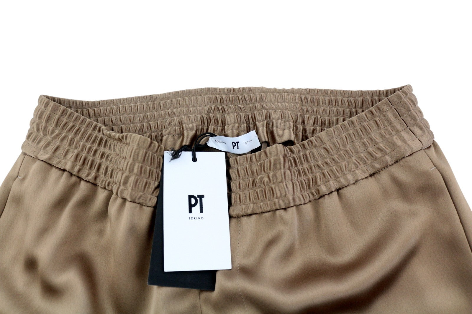 PT TORINO Lydia Women Trousers 40 W28 Brown Shiny Stretch Flare Elastic Waist