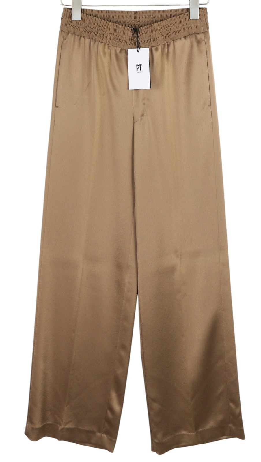 PT TORINO Lydia Women's Trousers 38 W27 Brown Elastic Waist Shiny Flared Fit