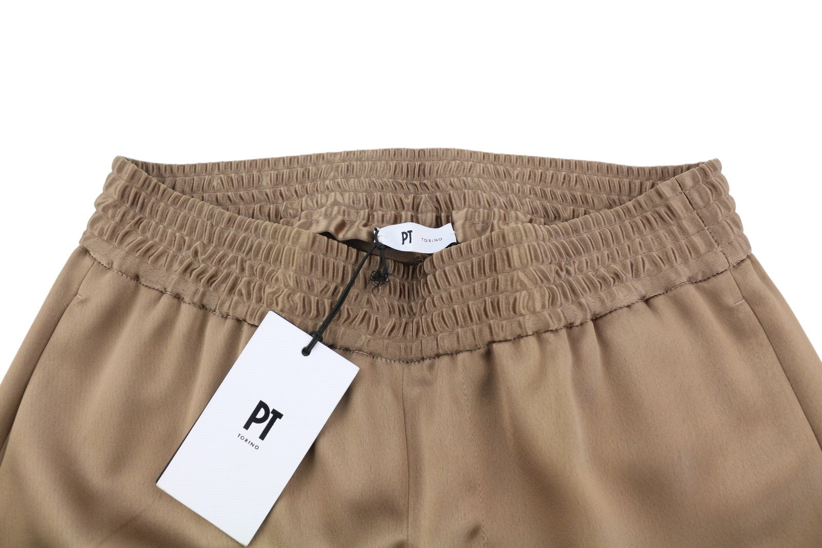 PT TORINO Lydia Women's Trousers 38 W27 Brown Elastic Waist Shiny Flared Fit