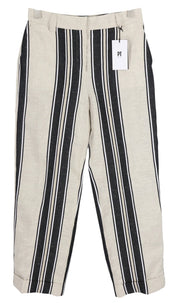PT TORINO Ambra Women's Trousers 40 W29 Linen Pinstripe Turn-Up Light