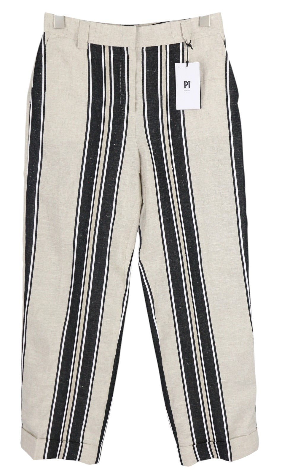 PT TORINO Ambra Women's Trousers 40 W29 Linen Pinstripe Turn-Up Light