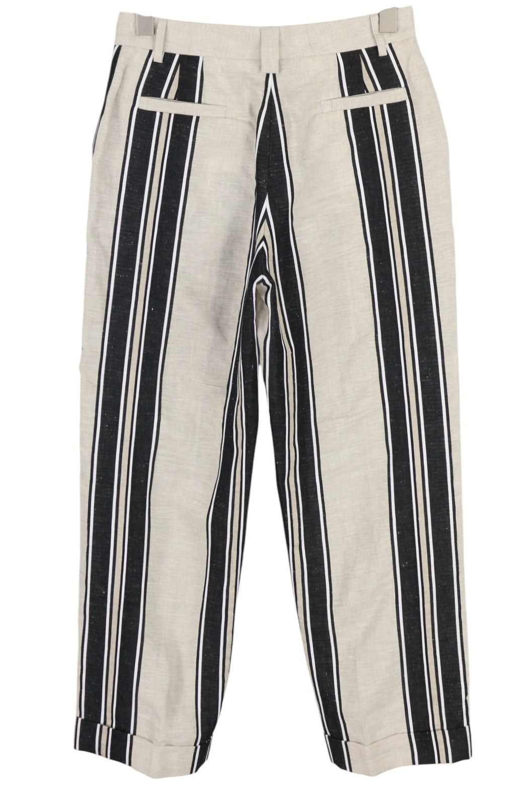PT TORINO Ambra Women's Trousers 40 W29 Linen Pinstripe Turn-Up Light