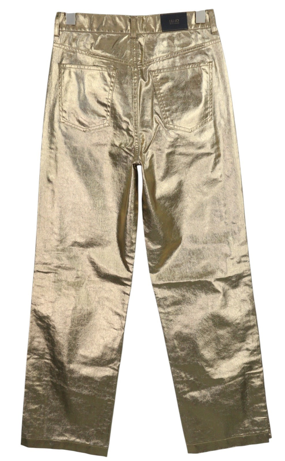 LIU JO Laminato Women's Trousers W28 Gold Shiny Slim Fit Zip Fly Snap Detail