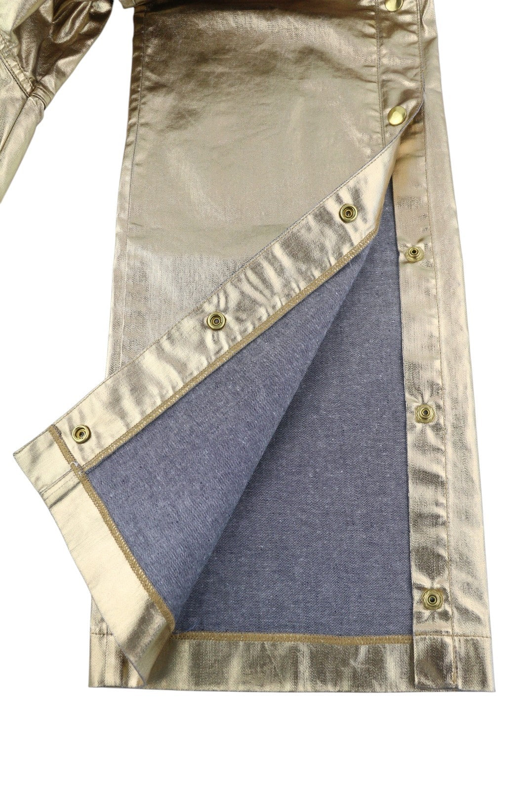 LIU JO Laminato Women's Trousers W28 Gold Shiny Slim Fit Zip Fly Snap Detail