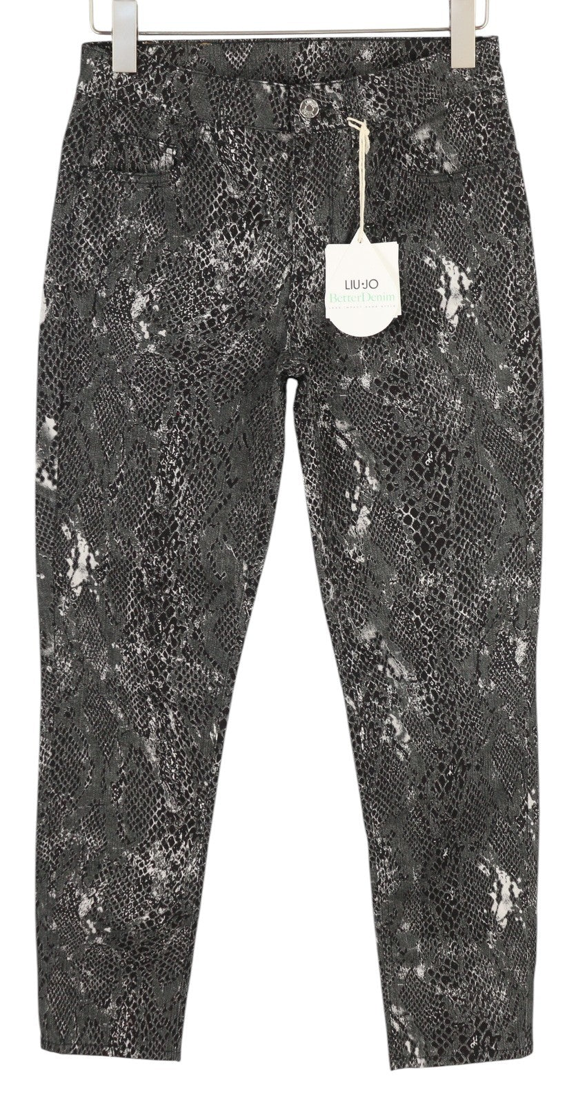 LIU JO Ideal Women's Trousers W28 Grey Skinny Fit Animal Print Ankle Zip
