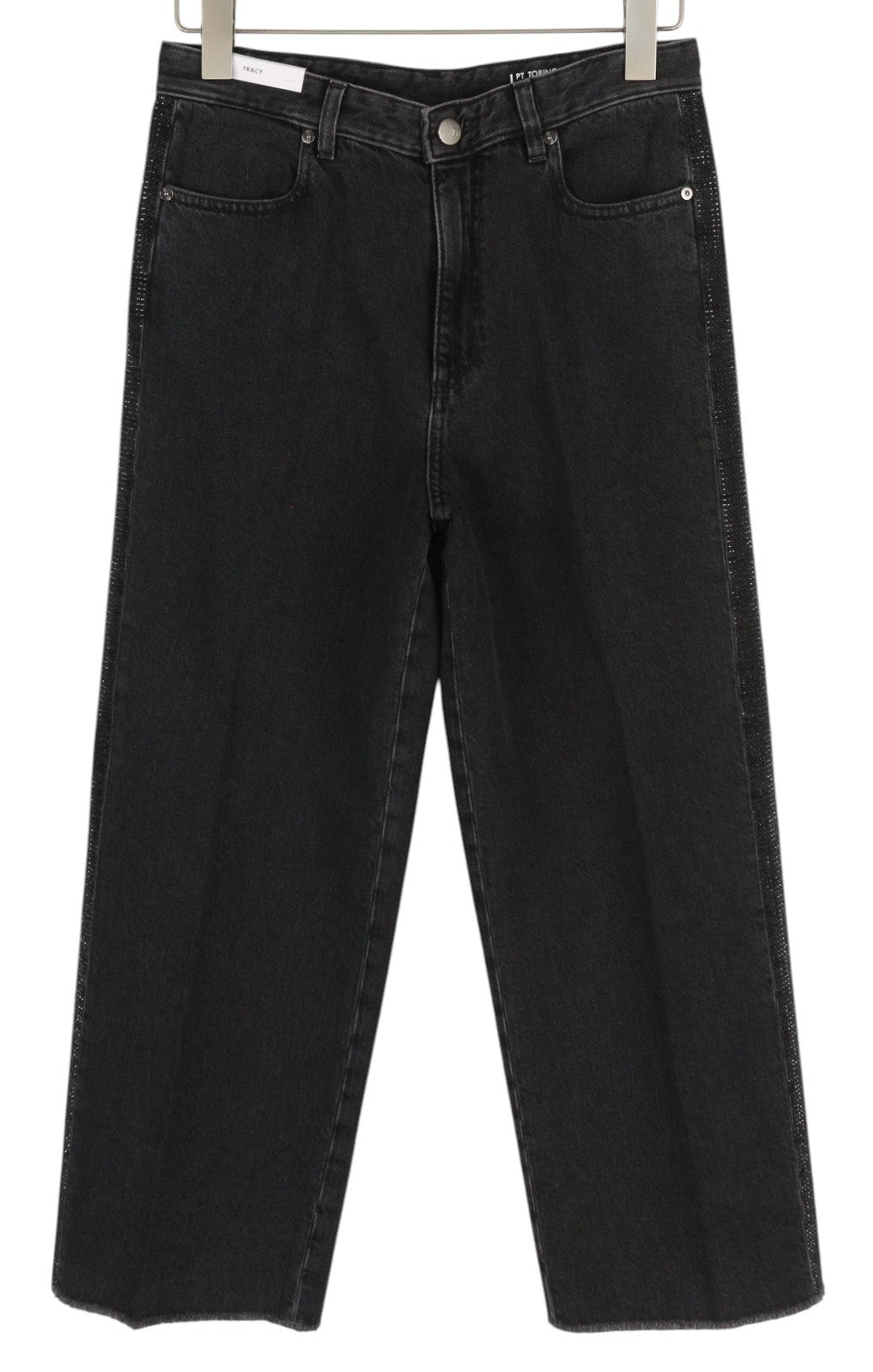 PT TORINO Tracy Women's Jeans W28 Black Straight Leg Ankle Rhinestones