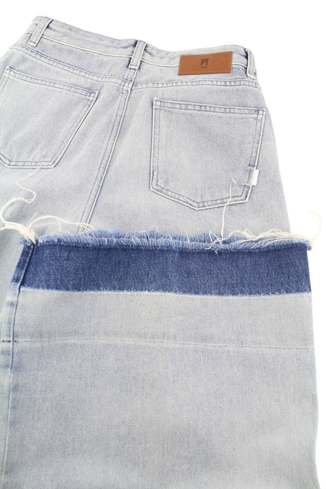 PT TORINO Women's Jeans W30 Blue Wide Leg Raw Hem Washed Denim Zip