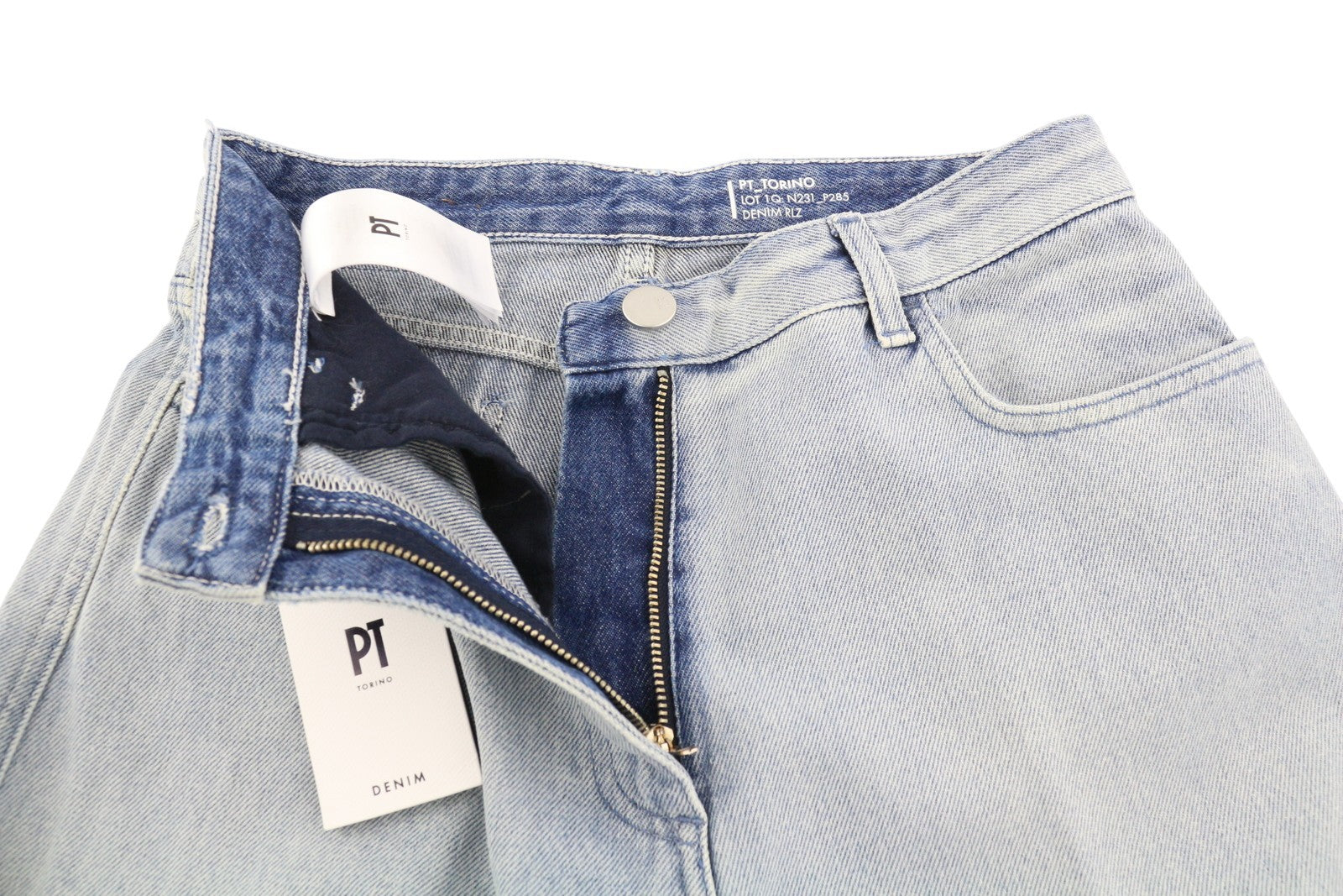 PT TORINO Women's Jeans W31 Blue Denim Washed Wide Leg Raw Hem Zip