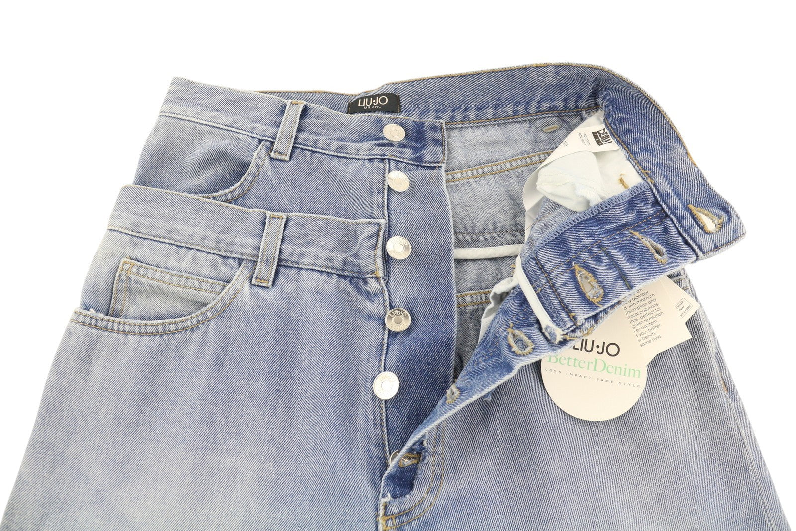 LIU JO Women's Jeans W28 Blue Washed Very High Waist Slim Button Fly
