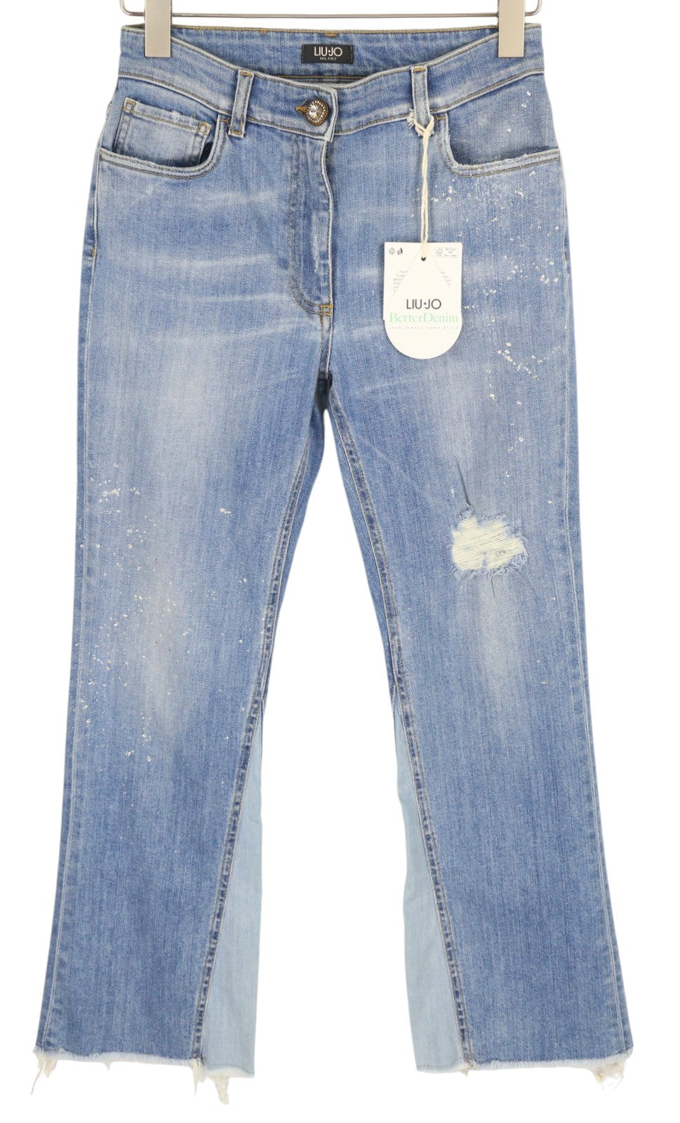 LIU JO Women's Jeans W28 Blue Distressed Painted Ripped Ankle Style