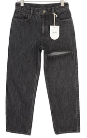 LIU JO Women's Jeans W28 Black Ripped Distressed Ankle Zip Denim
